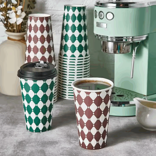 12oz Eco Friendly Flexo Print Disposable Paper Cups with lids for hot drinks