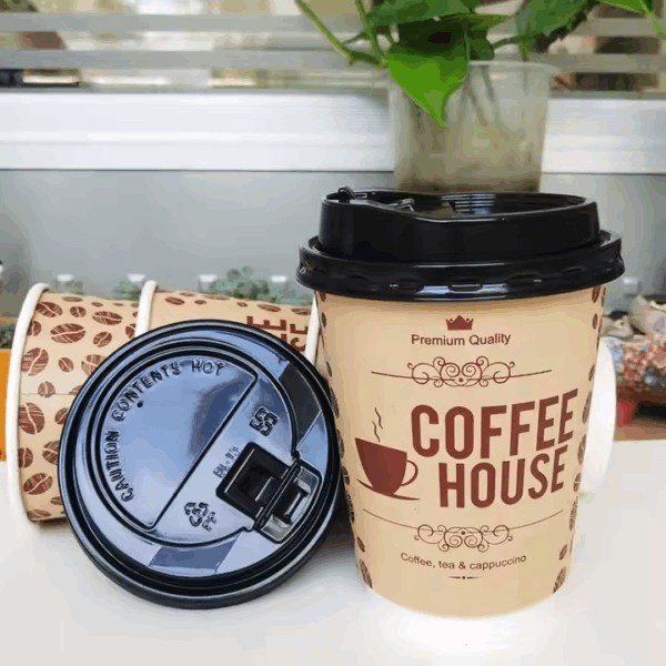 Kraft Single Wall Paper Coffee Cups 7oz 8oz 9oz for Hot Drink Embossed Disposable Paper Cup With PP PS Lids