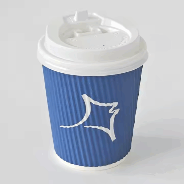 10oz Customized Heat Resistant Hot Drink Paper Cup Corrugated Blue Ripple Wall Paper Cup with Lids