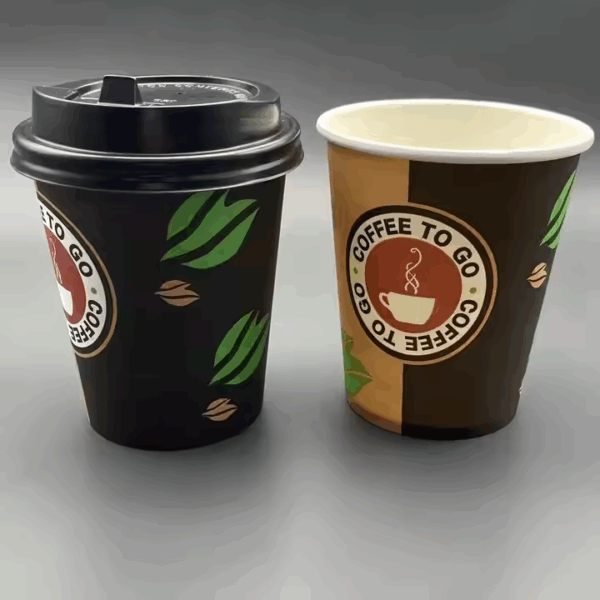 9oz Kraft Single Wall Paper Coffee Cups for Hot Drink with Custom Logo & PP PS Lids
