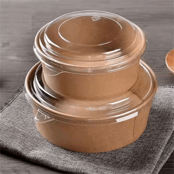 1000ml 1500ml Disposable Paper Food Container Biodegradable Take Away Kraft Paper Salad Bowls With Lid