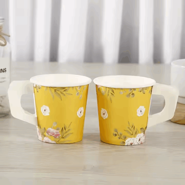 Disposable Single Wall Butterfly Flower Custom Printed Handle Paper Coffee Beverage Cup