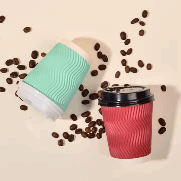24oz Corrugated Customized Ripple Wall Paper Cups Disposable Hot Drink Paper Coffee Cups with Lids