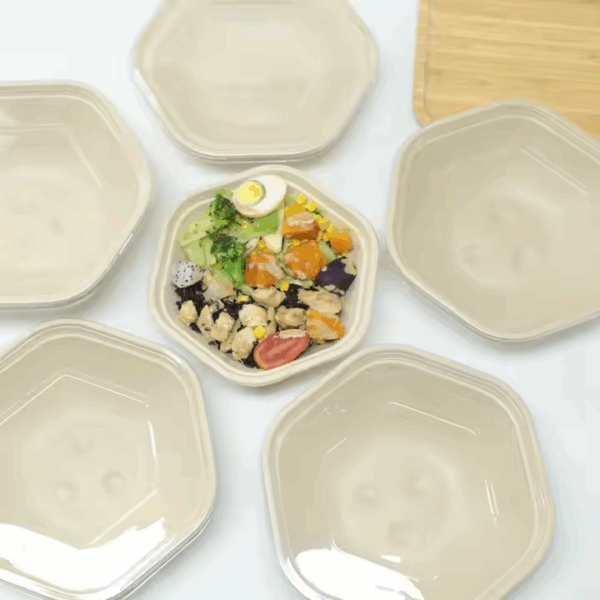 1000ML Disposable Bagasse Sugarcane Biodegradable Customized Hexagonal Salad Bowl