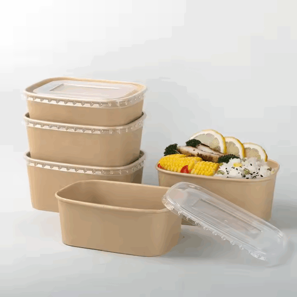 Biodegradable 16OZ 500ML Disposable Rectangular Square Kraft Paper Salad Bowl Take Away Food Container