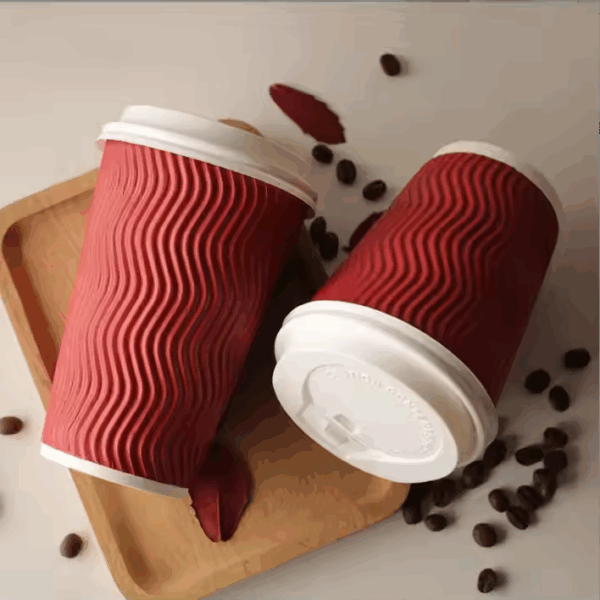 Disposable Corrugated Ripple 4oz Red Paper Cup Hot Drink Paper Coffee Chocolate Cup with Lids