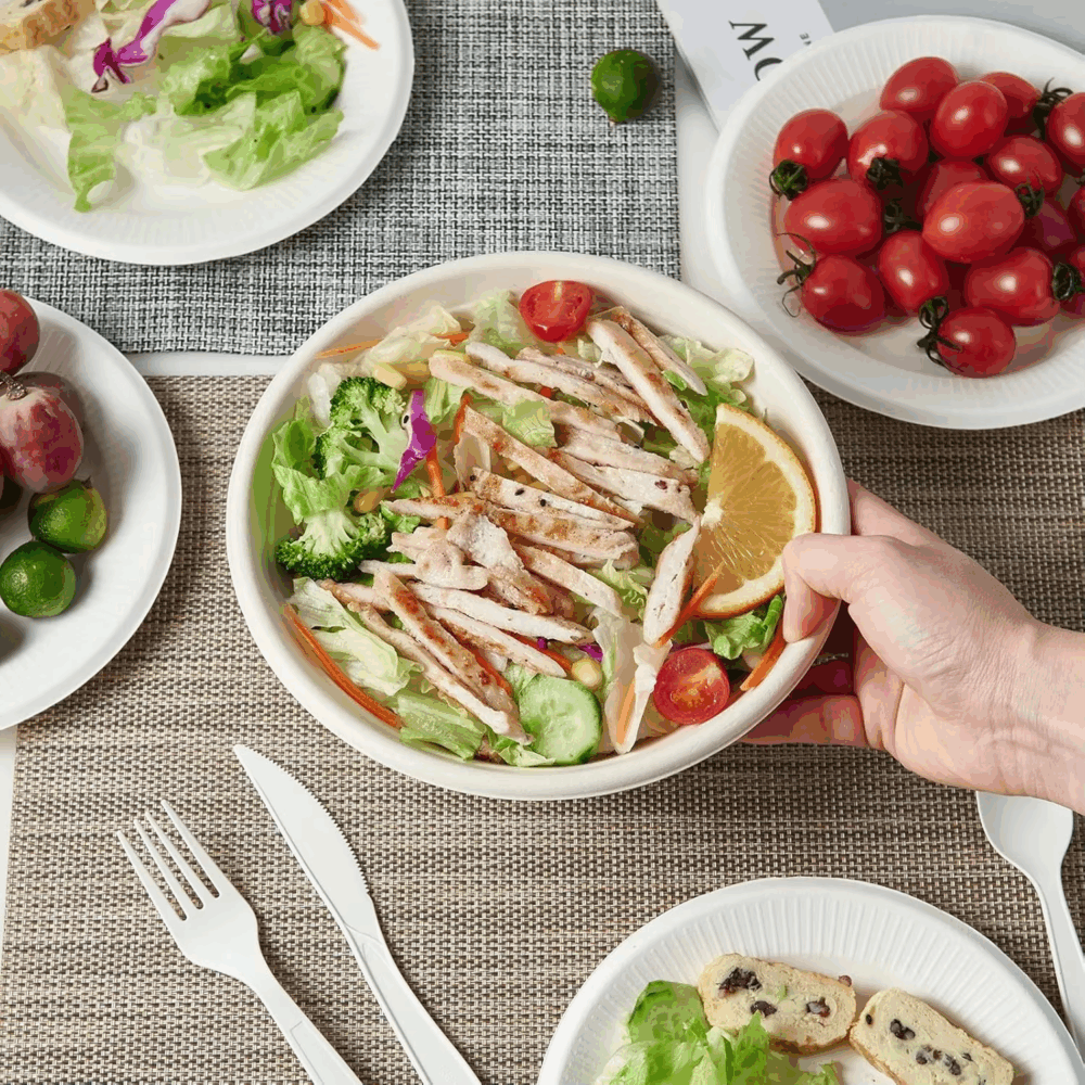 1300ML Disposable 100% Biodegradable Bagasse Sugarcane Soup Salad Bowl with Lid - Image 2