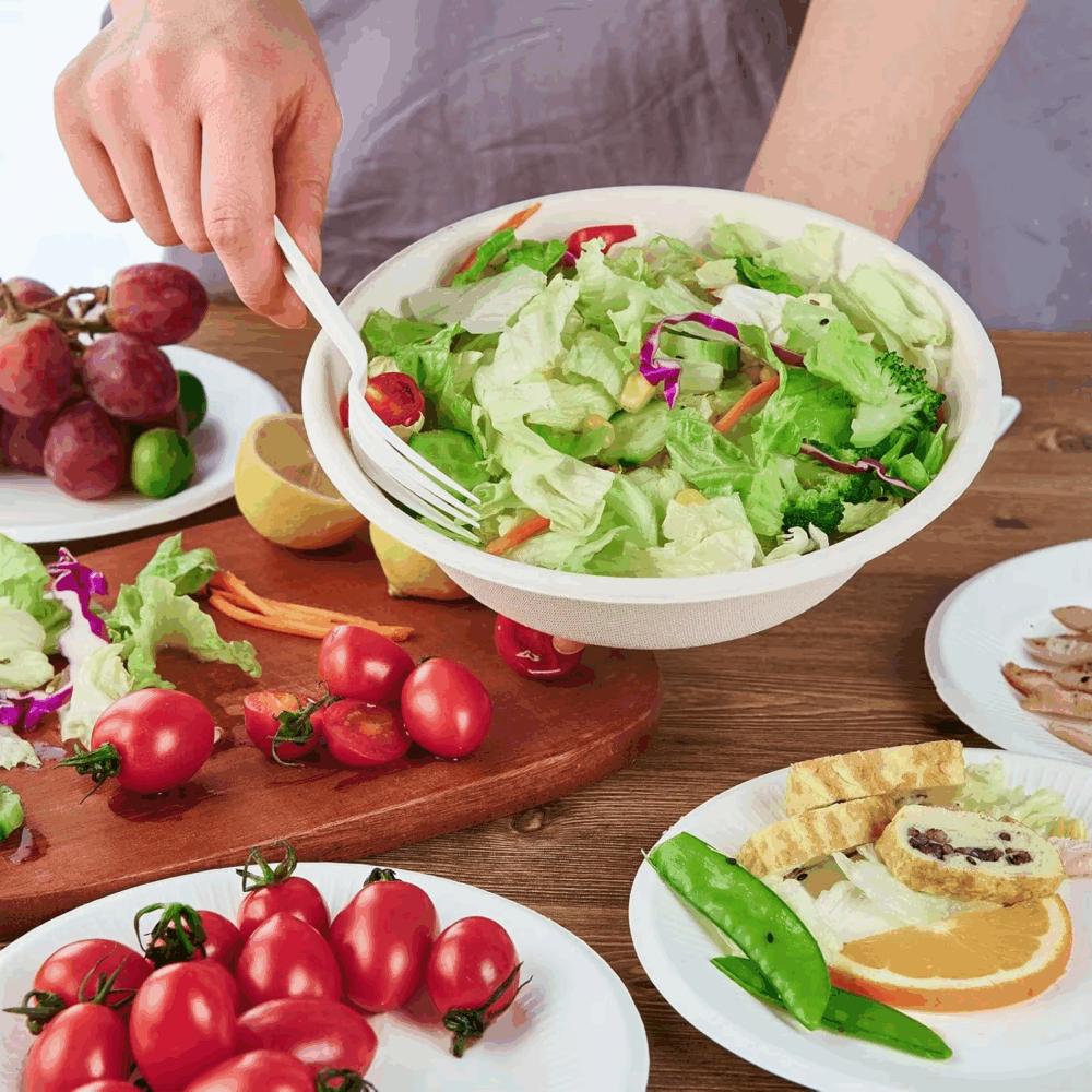 12oz 18oz Biodegradable Salad Bowl Compostable Bagasse Sugarcane Food Container with Lid - Image 3