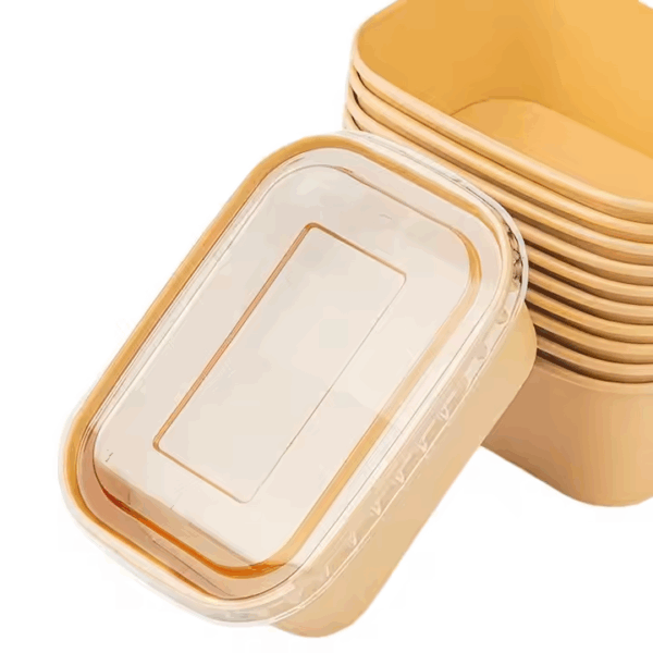 21oz 22oz Disposable Rectangular Kraft Paper Salad Bowl 650ML Take Away Food Container with Lid