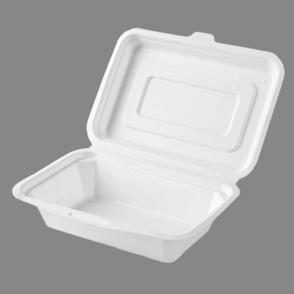 600ML Eco-Friendly Durable Bagasse Sugarcane Disposable Clamshell Container